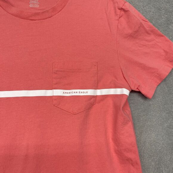 American Eagle Shirt Mens Extra Small Pink Tee Crew Neck Pocket Standard Cotton - Picture 2 of 8